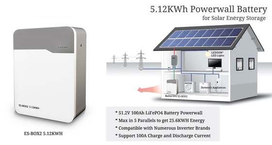 Voltado nominal 51.2V LiFePO4 Batería 5kwh 10kwh Almacenamiento de energía para el sistema solar doméstico
