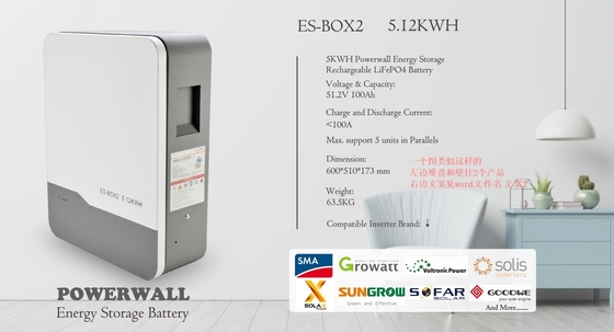 Batería LiFePO4 de 5 kWh de 10 kWh instalada en la pared para sistemas de almacenamiento de energía solar Tipo