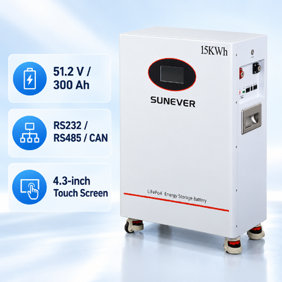 Batería doméstica SUNEVER TD-15 de 15 kWh LiFePO4 51,2 V 300 Ah de pie para almacenamiento de energía solar