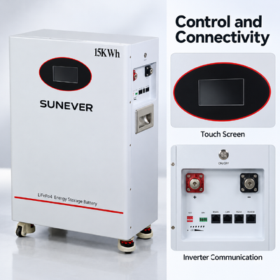 Batería de almacenamiento solar SUNEVER TD-15 51.2V 300Ah LiFePO4 15.36kWh 200A CAN RS485 de pie
