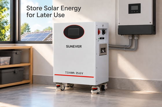 SUNEVER 7.68kWh 25.6V 300Ah LiFePO4 Batería solar de litio para almacenamiento de energía doméstica y energía de respaldo fuera de la red