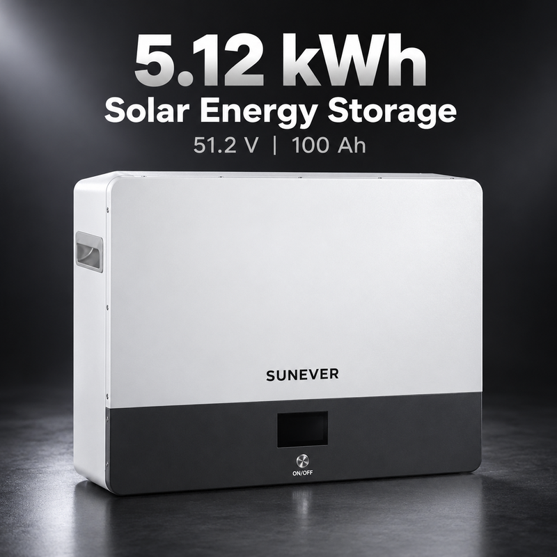 Batería de almacenamiento de energía solar SUNEVER 5kWh montada en pared LiFePO4	 51.2V 100Ah para sistema de almacenamiento de batería solar