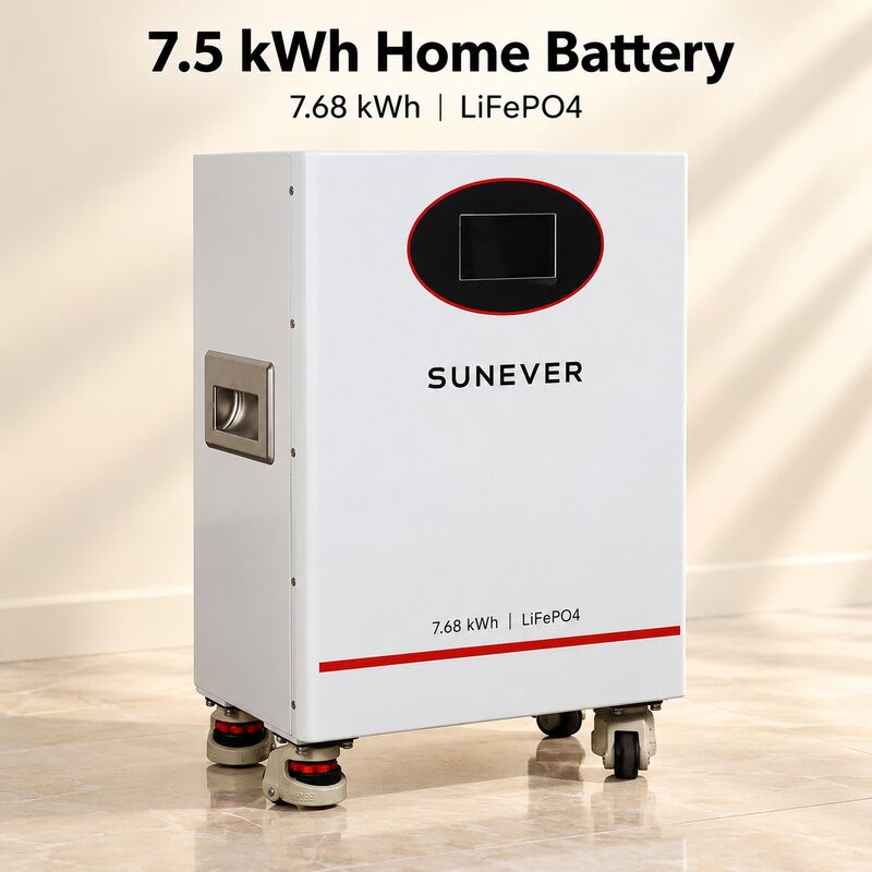 SUNEVER 7.68kWh 25.6V 300Ah LiFePO4 Batería solar de litio para almacenamiento de energía doméstica y energía de respaldo fuera de la red